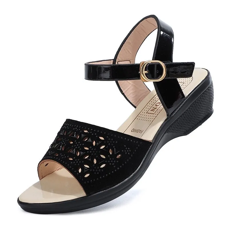 Womens Crystal Wedge Sandals Summer 2022 Ankle Strap Platform Shoes Woman Hollow Out Open Toe Comfortable Sandalias Mujer