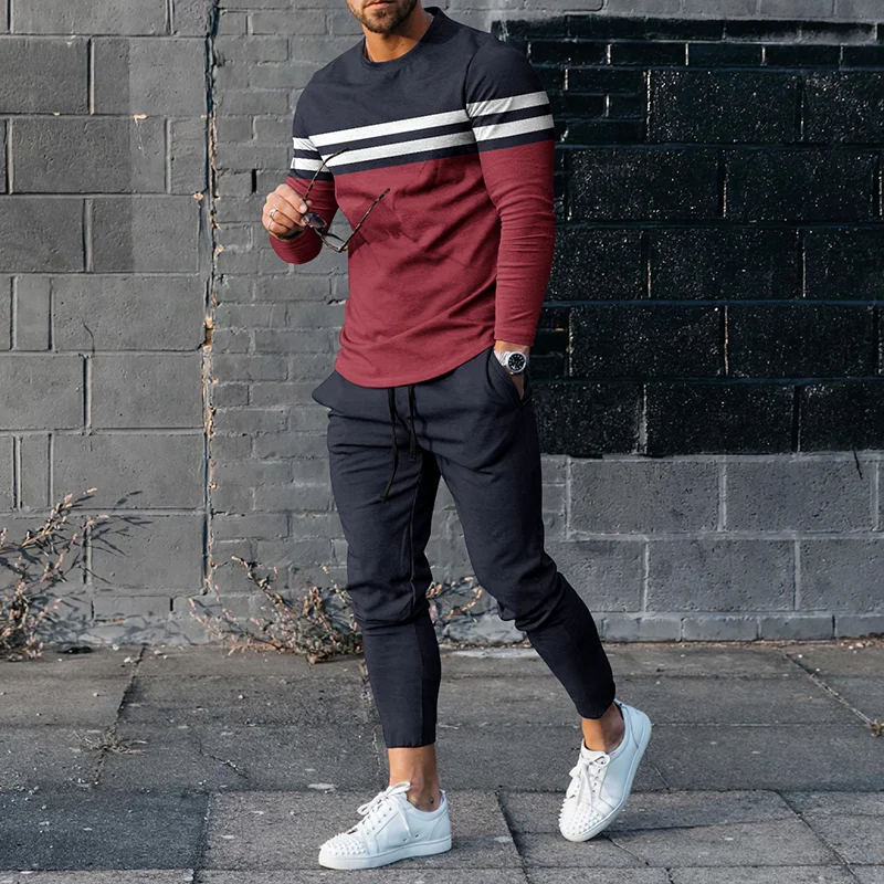 Contrasting White Stripes T-Shirt And Pants Co-Ord