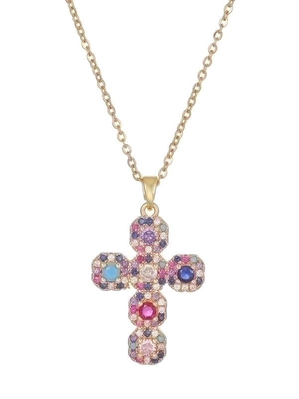 Vintage Style Cross Stainless Steel Copper 18k Gold Plated Pendant Necklace In Bulk