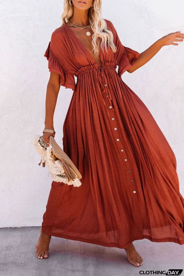 Fairy Air Fluttering V-neck  Ruffle Sleeves Dress