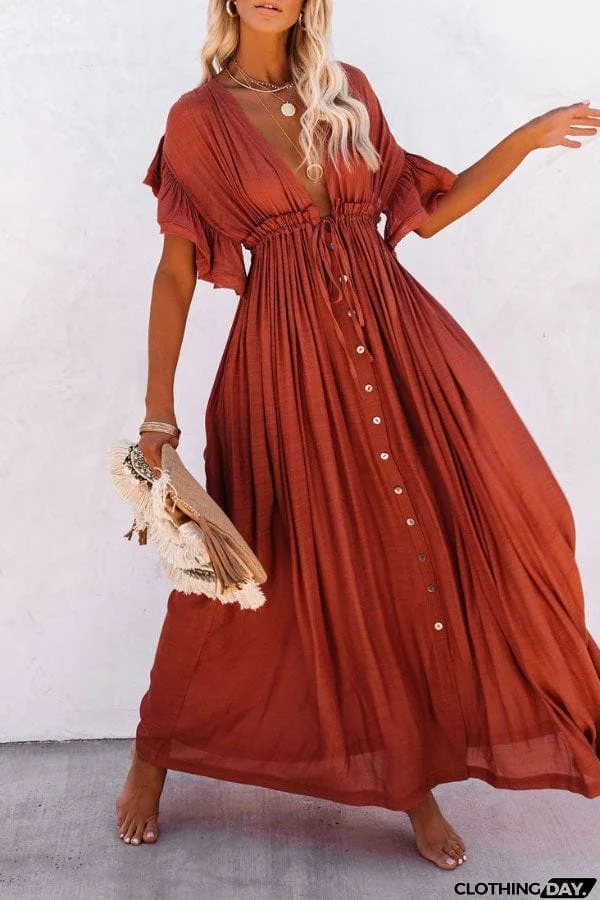 Fairy Air Fluttering V-neck  Ruffle Sleeves Dress