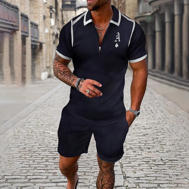 Broswear Men's Poker Print Sleeve Polo Shirt And Shorts Co-Ord