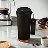 500ml Lily of The Valley Coffee Cup Stainless Steel Flower Thermos Mug (Black)