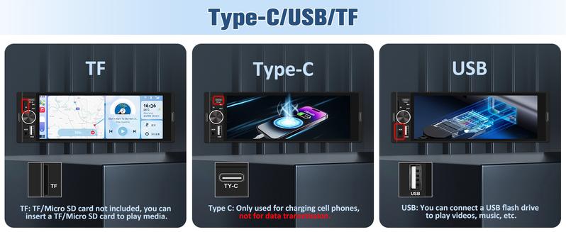 Product Introduction of Universal Single Din Car Stereo with Wireless CarPlay & Android Auto, 6.36 Inch IPS Touch Screen Head Unit with Backup Camera/External Microphone, Car Radio Supports Bluetooth/SWC/FM/USB/TF 15