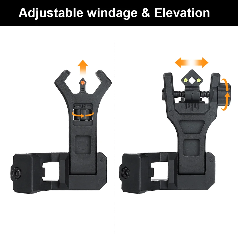 ohhunt&reg; Fiber Optic Sights, 45 Degree Offset Flip Up Front and Rear Backup Sights with Green Red Fiber Optics Dots, Tool-Free Adjustable Front Sight Rapid Transition