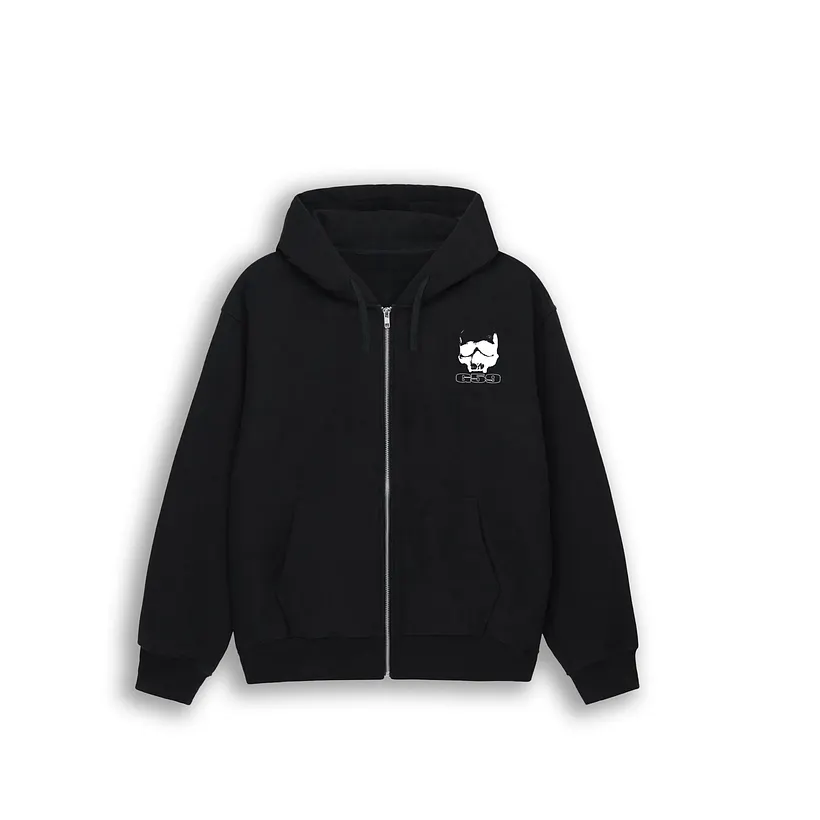 G59 Black Zip Hoodie Skull Graphic Streetwear Full Zip Jacket