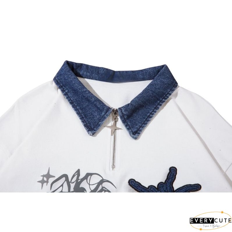 Spider Denim Patch Embroidered Lapel Tee
