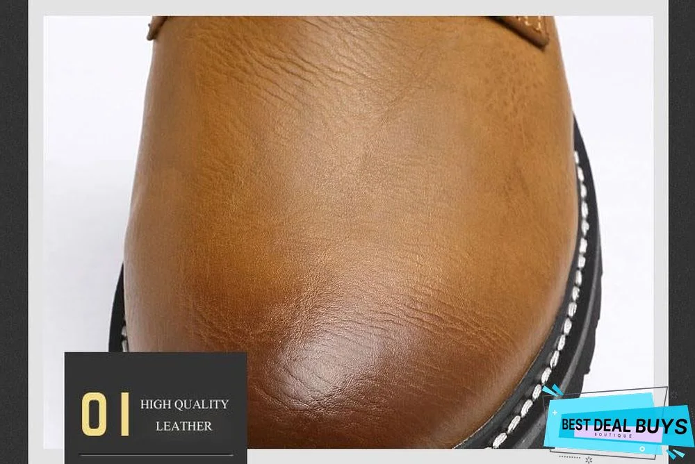 Men Genuine Leather Winter Snow Fashion Boots Pointed Toe Mid-Calf Boots For Men Ankle Non-Slip Shoes