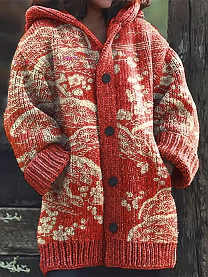 Women's Sweater Women's Printed Floral Cat Casual Jacket
