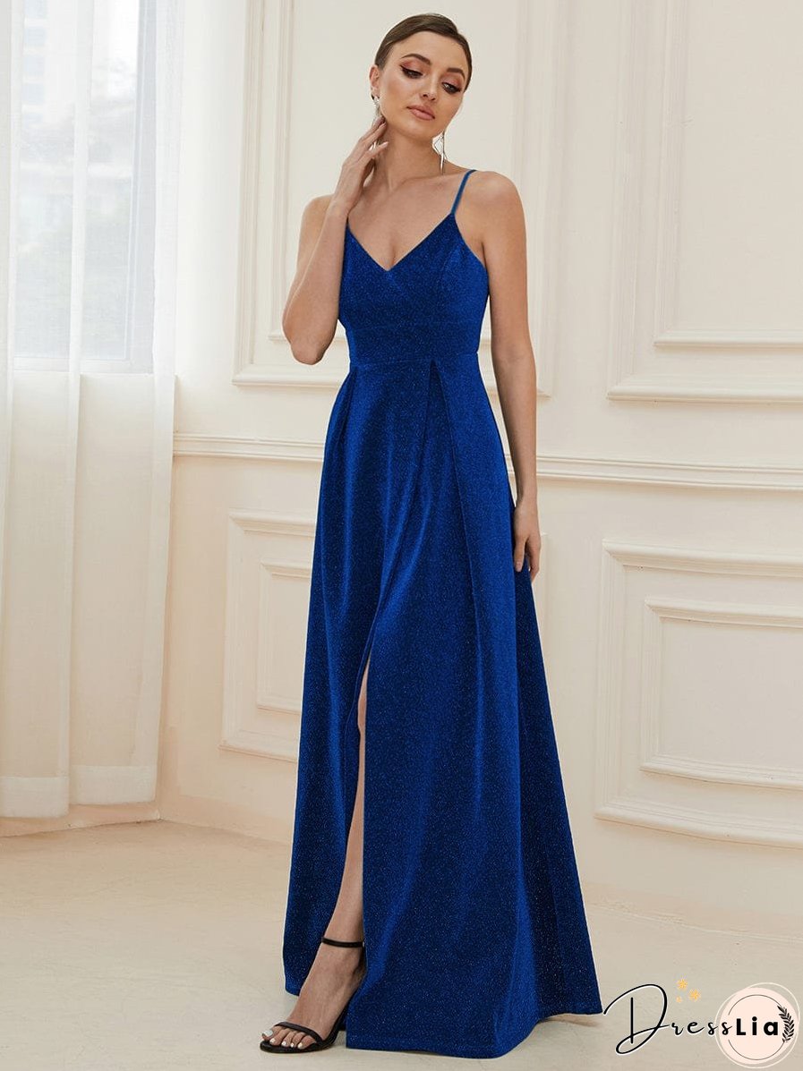Elegant Pleated Spaghetti Strap Evening Gown