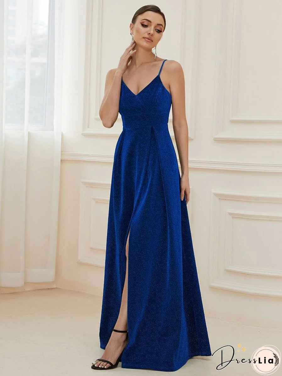 Elegant Pleated Spaghetti Strap Evening Gown