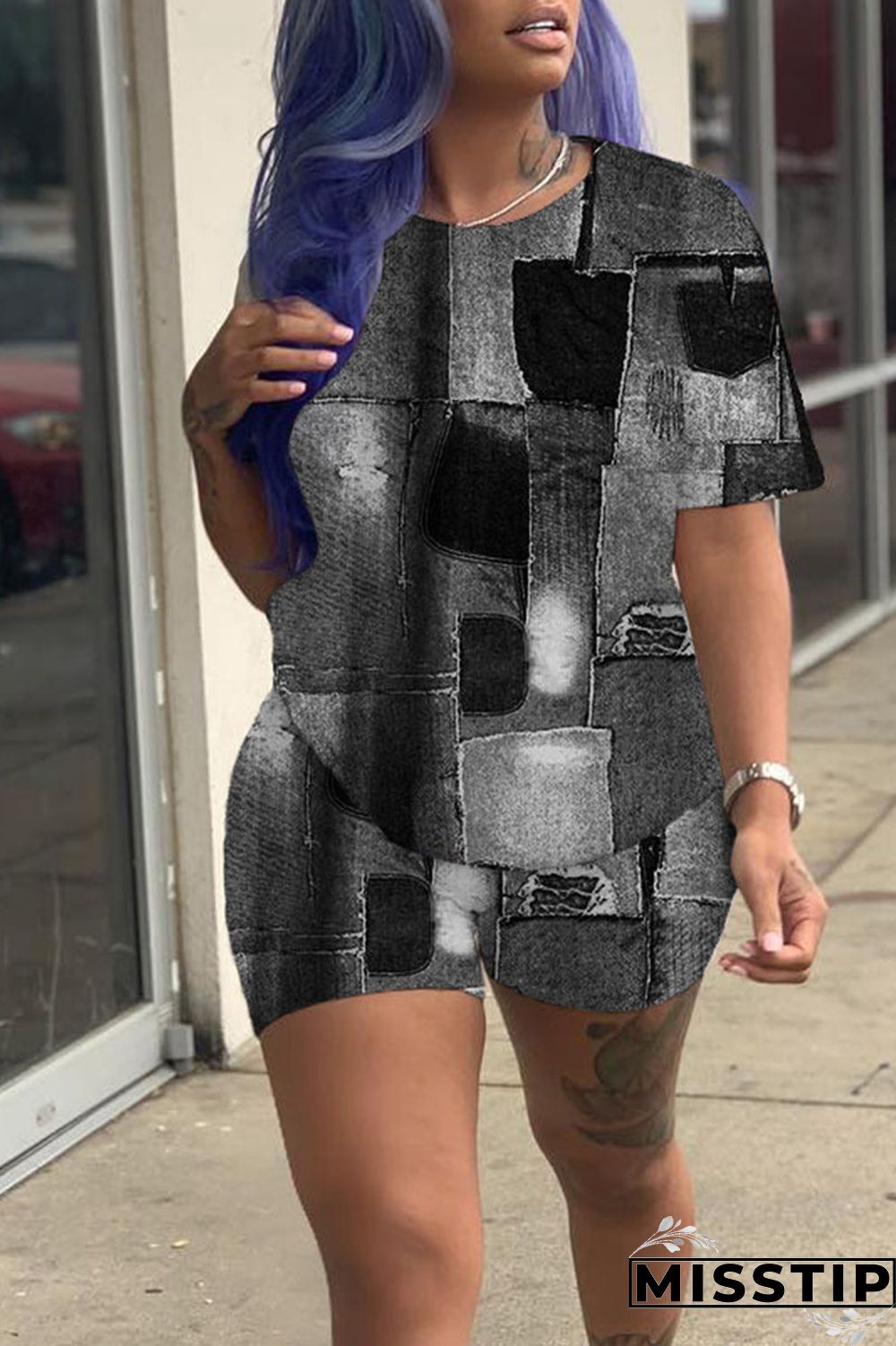 Apricot Casual Print Patchwork O Neck Short Sleeve Two Pieces