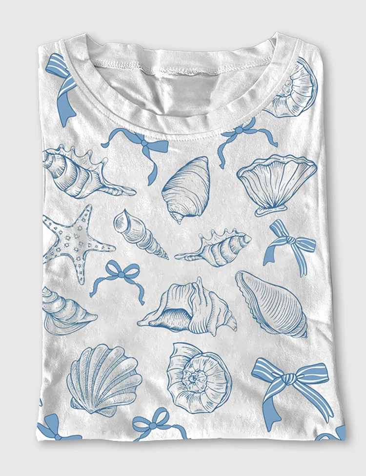 Women's Coquette Seashell Coastal Summer Vibes Short Sleeve T-Shirt