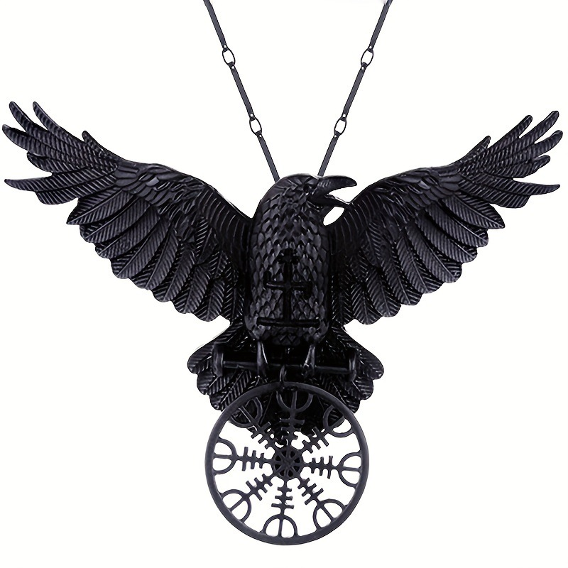 Zinc Alloy Raven Viking Compass Necklace
