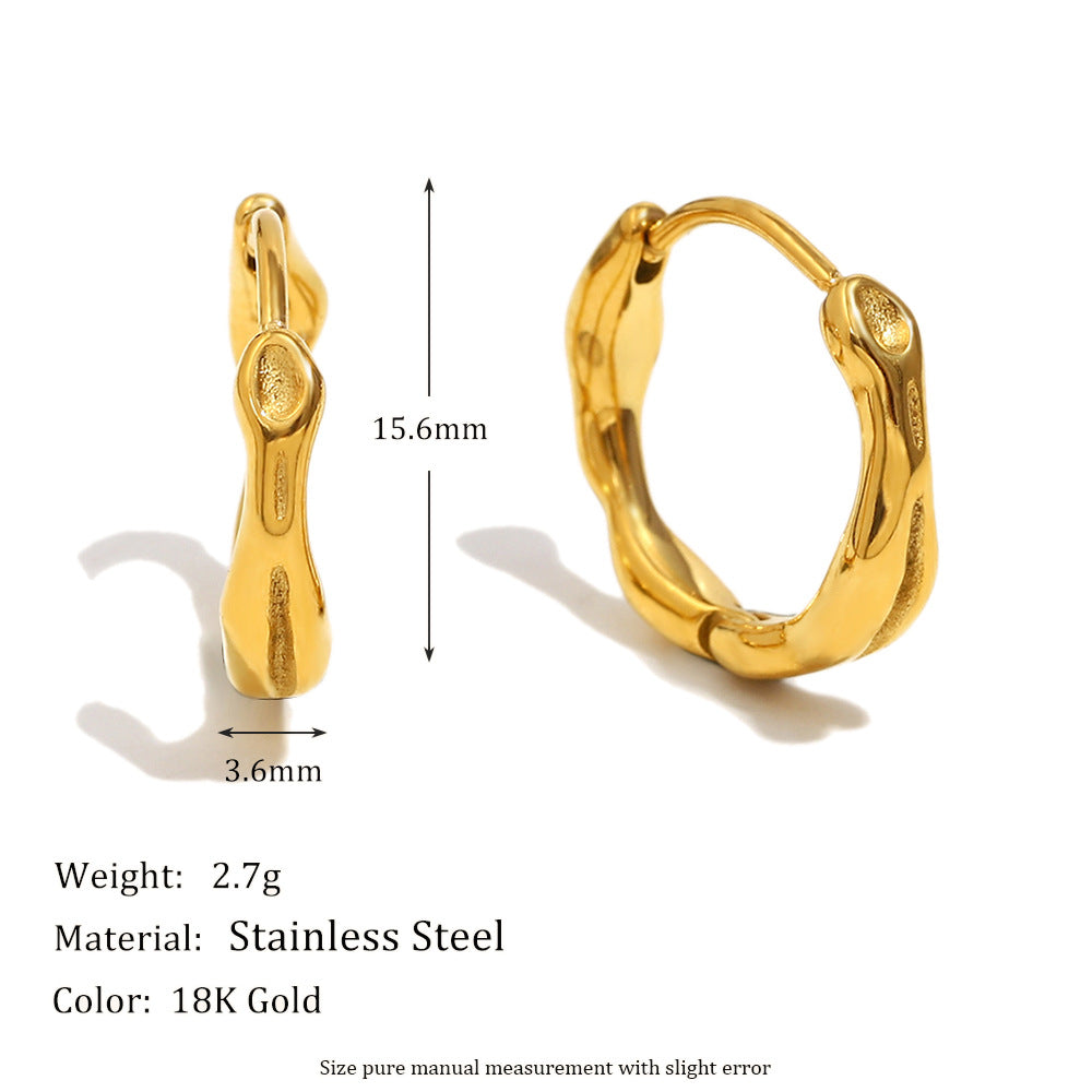 French Retro Geometric Red Agate Earrings Stainless Steel Plated 18K Gold Eye Fold Earrings