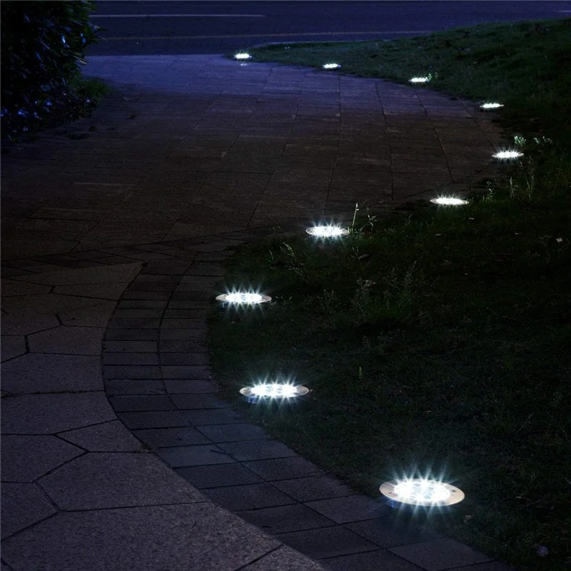 4 Packs 8 LED Solar Powered Disk Ground Lights Outdoor Waterproof