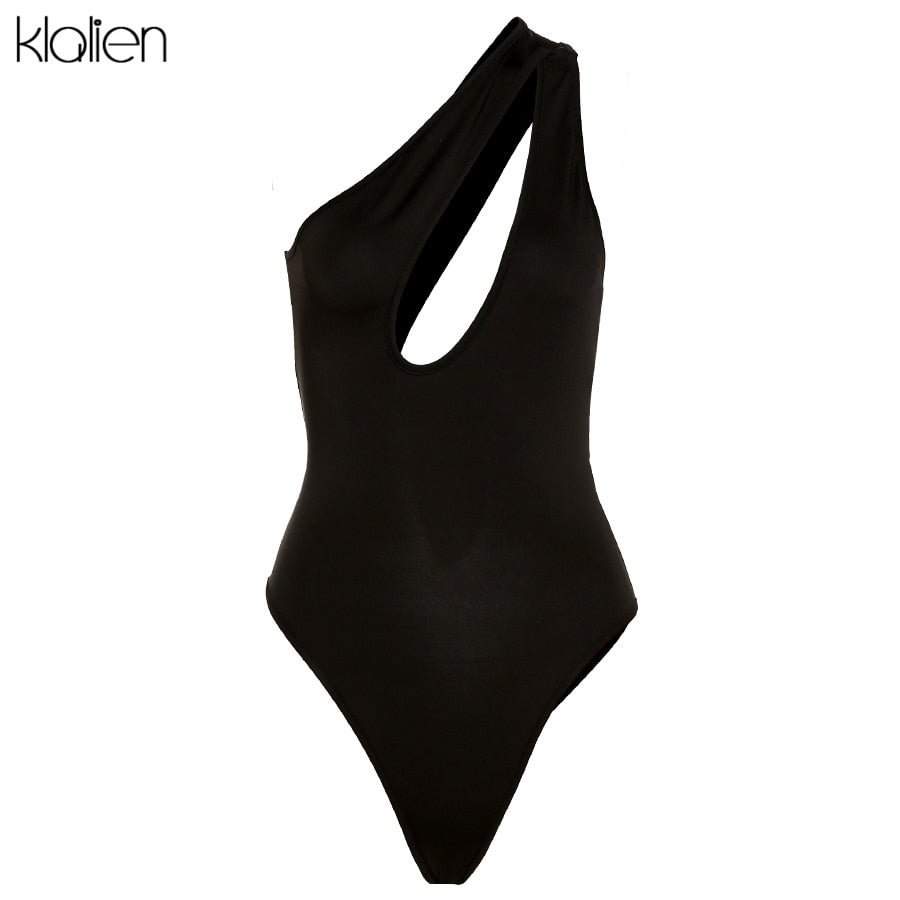 KLALIEN Summer Sexy Hollow Out Backless Skinny Stretch Women Bodysuit 2021 New Simple Casual Club Vacation Beach Bodysuit