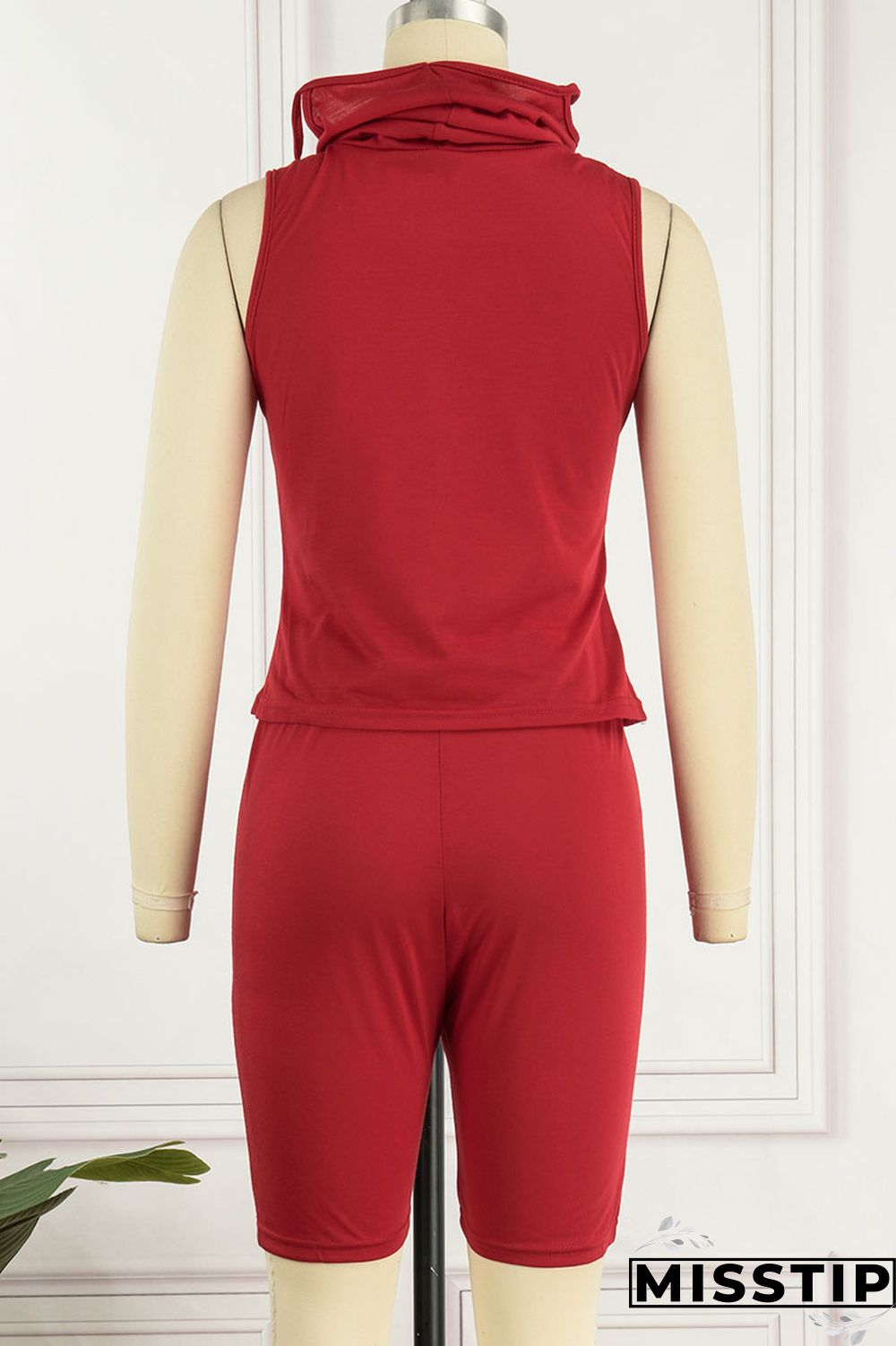 Black Casual Solid Patchwork Turtleneck Sleeveless Two Pieces