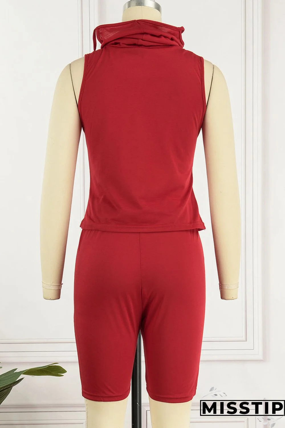 Black Casual Solid Patchwork Turtleneck Sleeveless Two Pieces