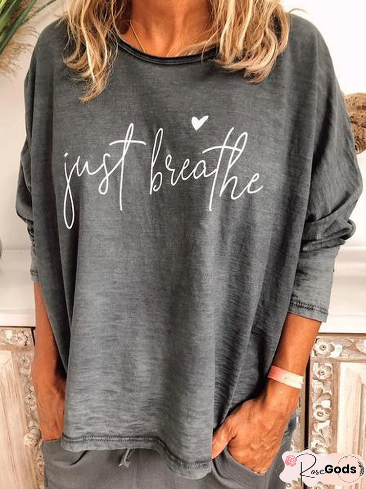 Letter Casual Long Sleeve Cotton-Blend Tops