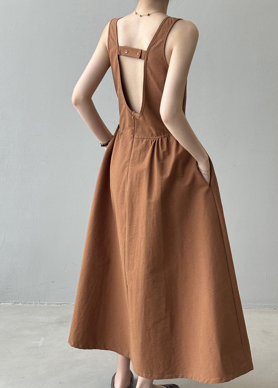 VCSHOES Orange U Neck Backless Cotton Long Dresses Sleeveless