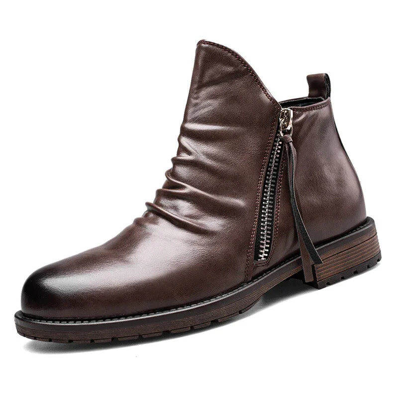 Men's Leather Zip Casual Short Boots