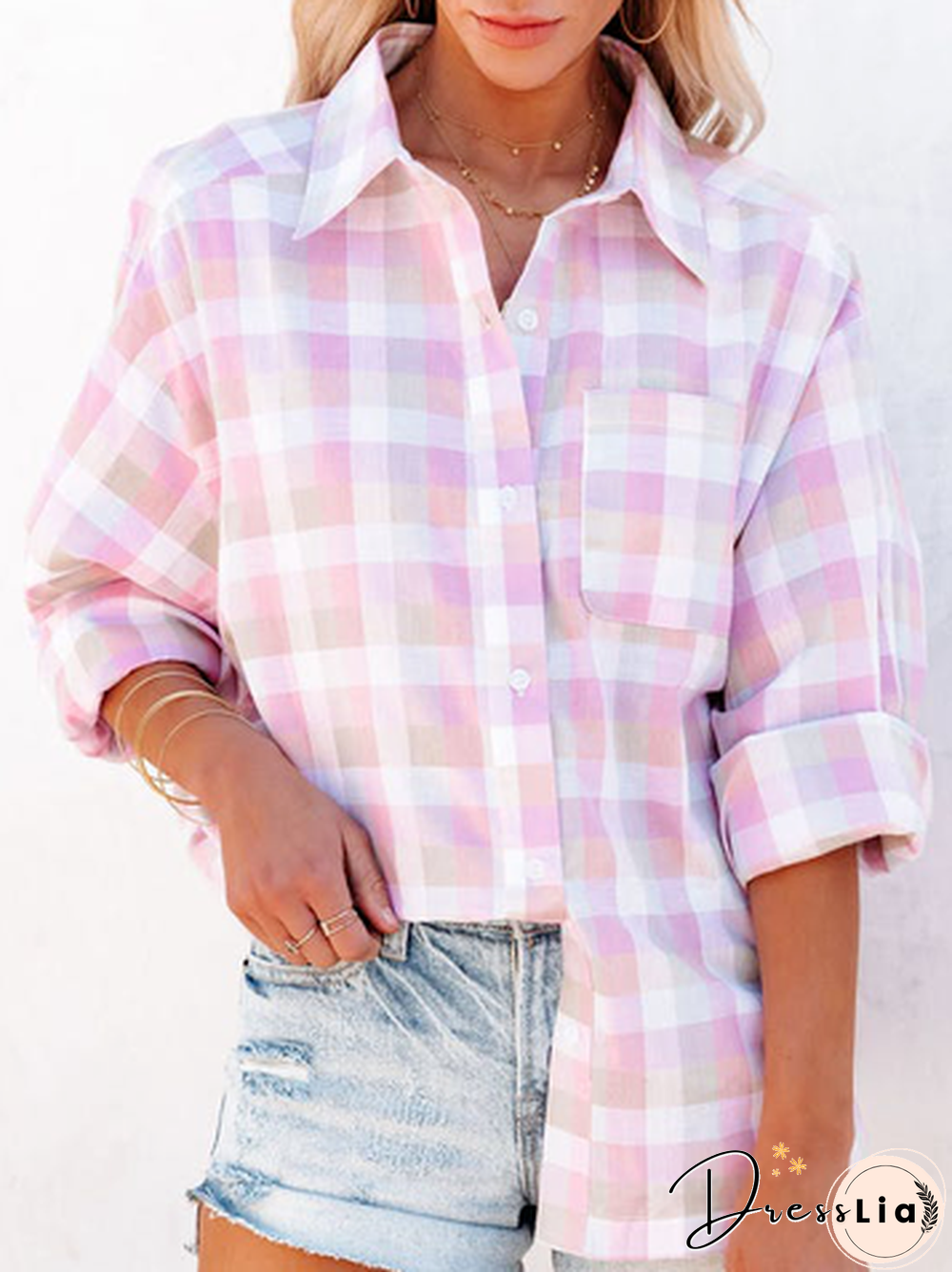 Shirt Collar Long Sleeve Blouse