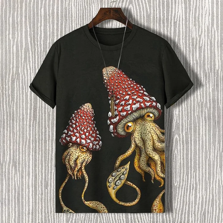 Japanese Retro Fantasy Octopus Mushroom Art Print T Shirt