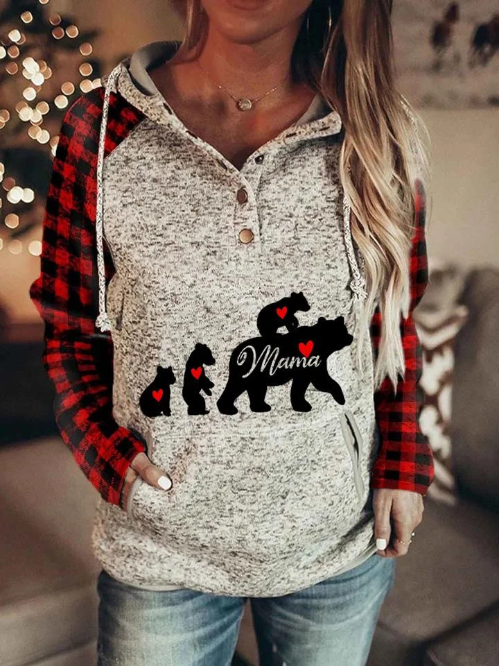 Mama Bear Plaid Sleeve Hoodie