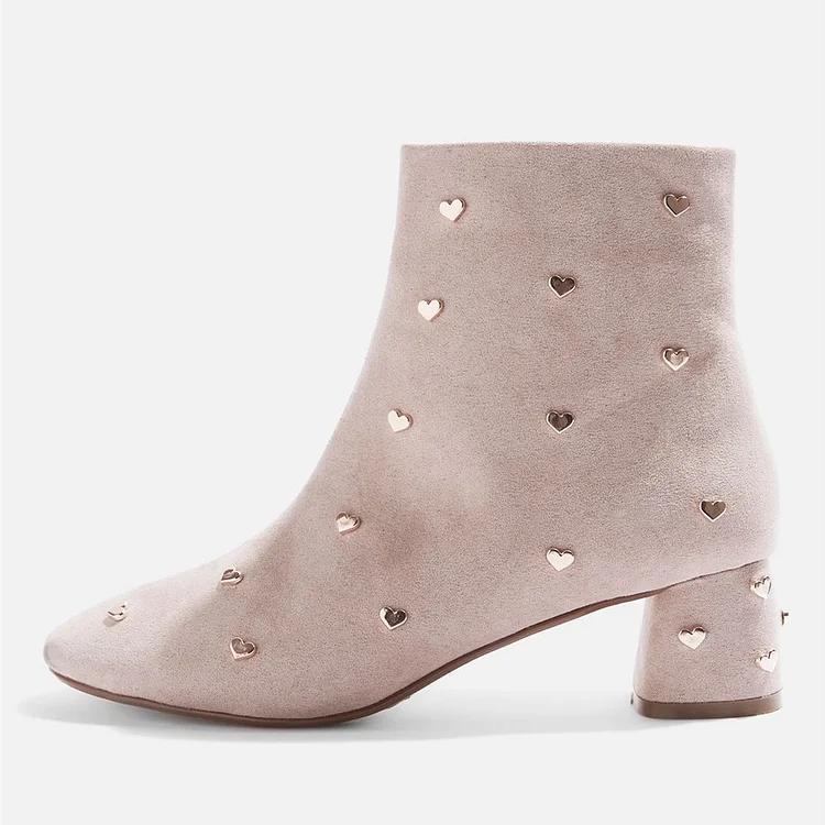 Pink Suede Ankle Boots with Chunky Heels  's Fashion Vdcoo