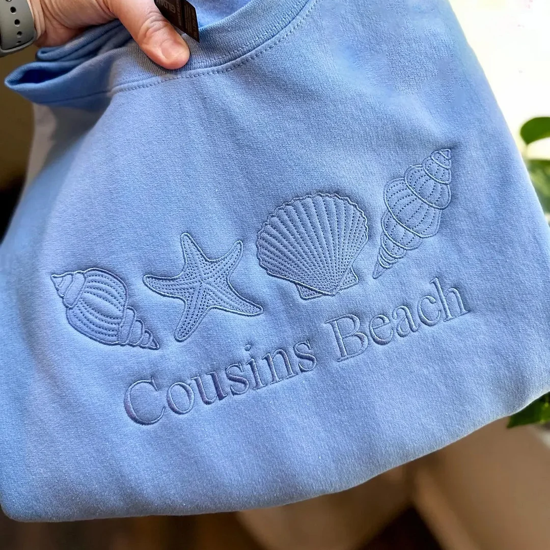 Custom Seashell Beach Island Embroidered Crewneck Sweatshirt