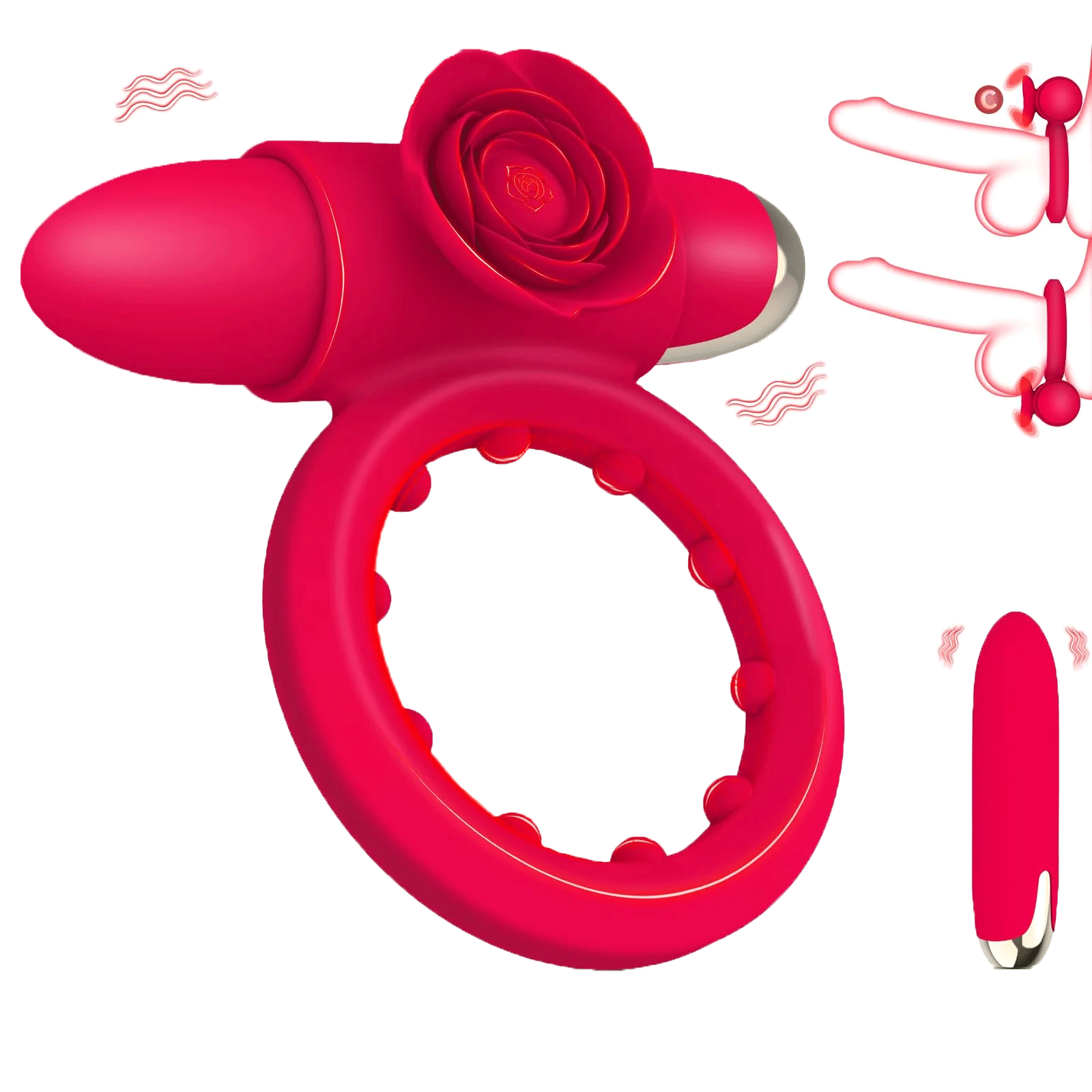 Timora &ndash; Rose Vibrating Cock Ring With Mini Vibrator Time-controlled Pleasure Enhancer For Couples By Rose Toy