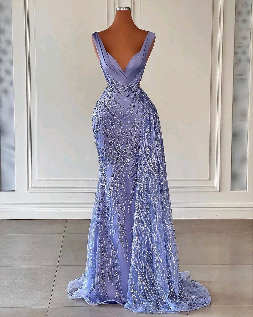 Oknass Charming Lavender Sleeveless Mermaid Prom Dress With Beadings