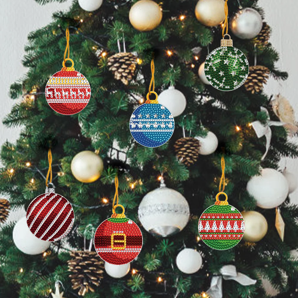 6Pcs Xmas Theme 2D Flat DIY Diamond Christmas Tree Pendant Wall Door Decoration