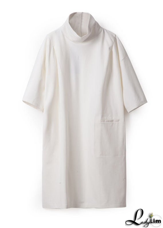 Beautiful White Turtle Neck Cotton Maxi Dresses Half Sleeve