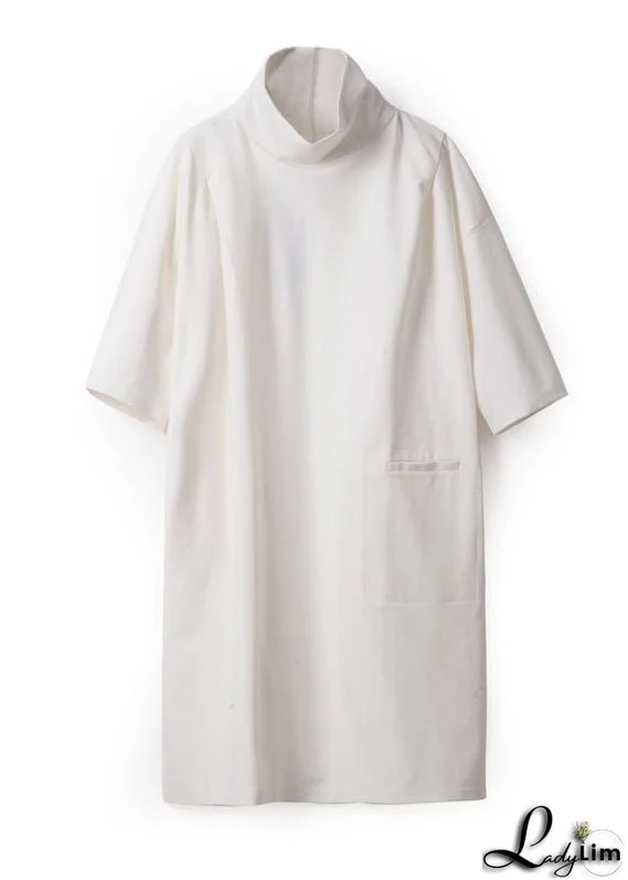 Beautiful White Turtle Neck Cotton Maxi Dresses Half Sleeve