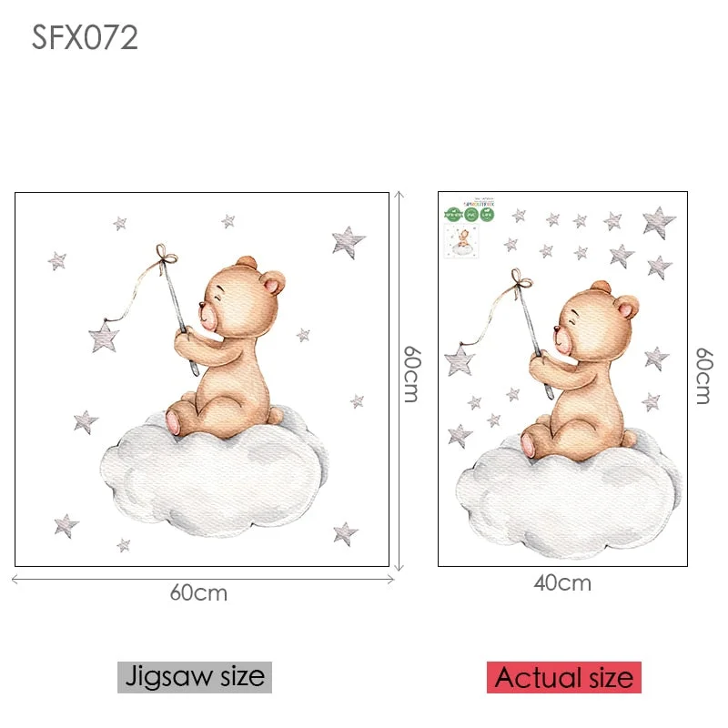 Moon Cloud Big Wall Stickers For Kids Rooms Boys Stars Large Wall Stickers For Children's Room Bear Bedroom Decoration