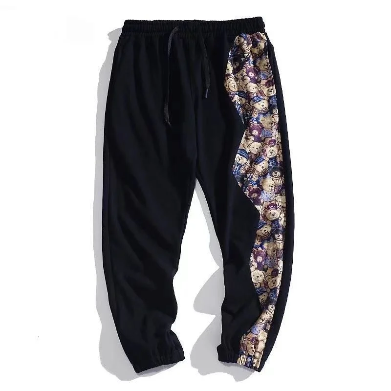 Harajuku Bear Print Casual Pants Sweatpants Streetwear Autumn Stitching Wide Leg Pants Sweatpants Korean Fashion Loose Trousers