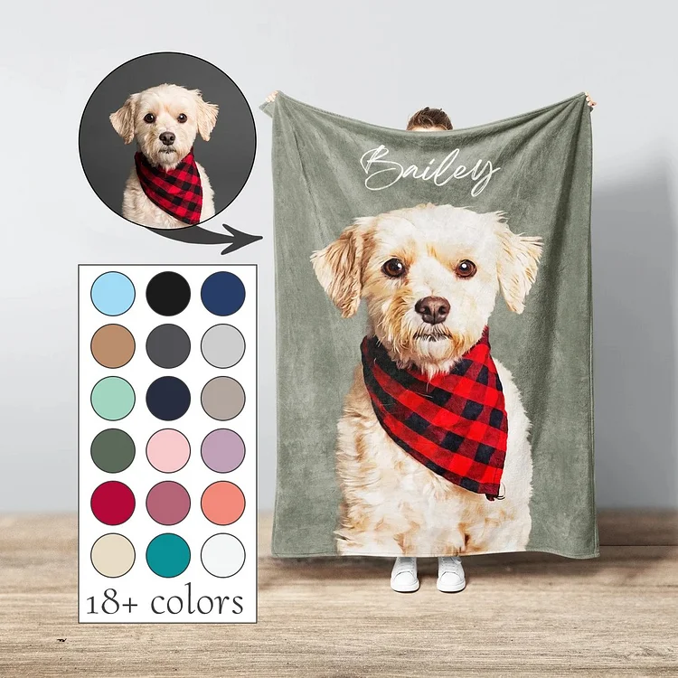 Custom Pet Portrait Blanket,, Pet Photo Blanket, Personalized Pet Photo Blanket, 21 Color Option[personalized name blankets][custom name blankets]