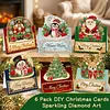 6Pcs DIY Pearl Diamond Painting Christmas Cards, 3D Greeting Card Craft Kits with Resin Pearls, Handmade Holiday Cards for Adults, Christmas Gifts & Decorations