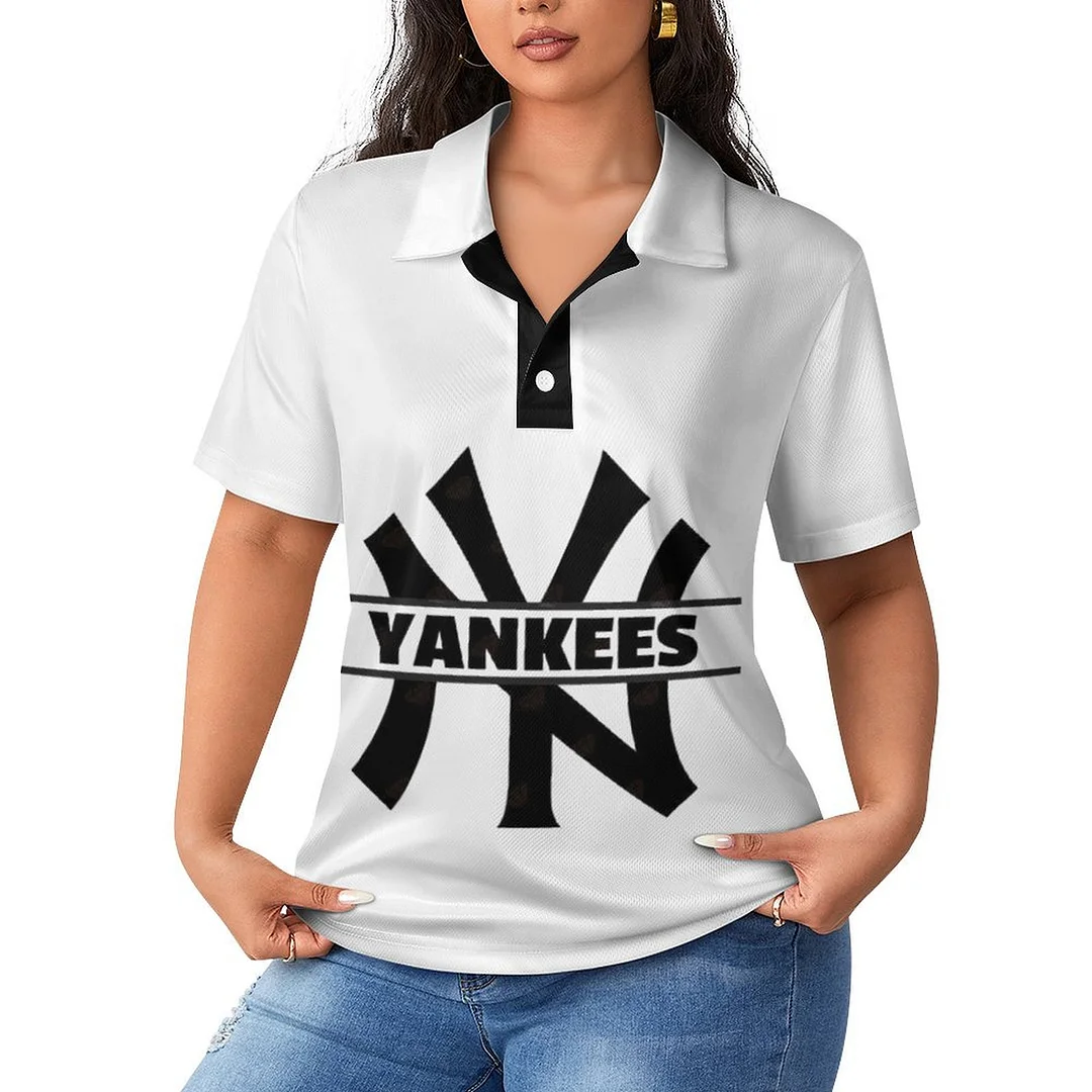 Casual Polo-Shirt Short Sleeve Tops  for Women Printed with Patterns,Blue