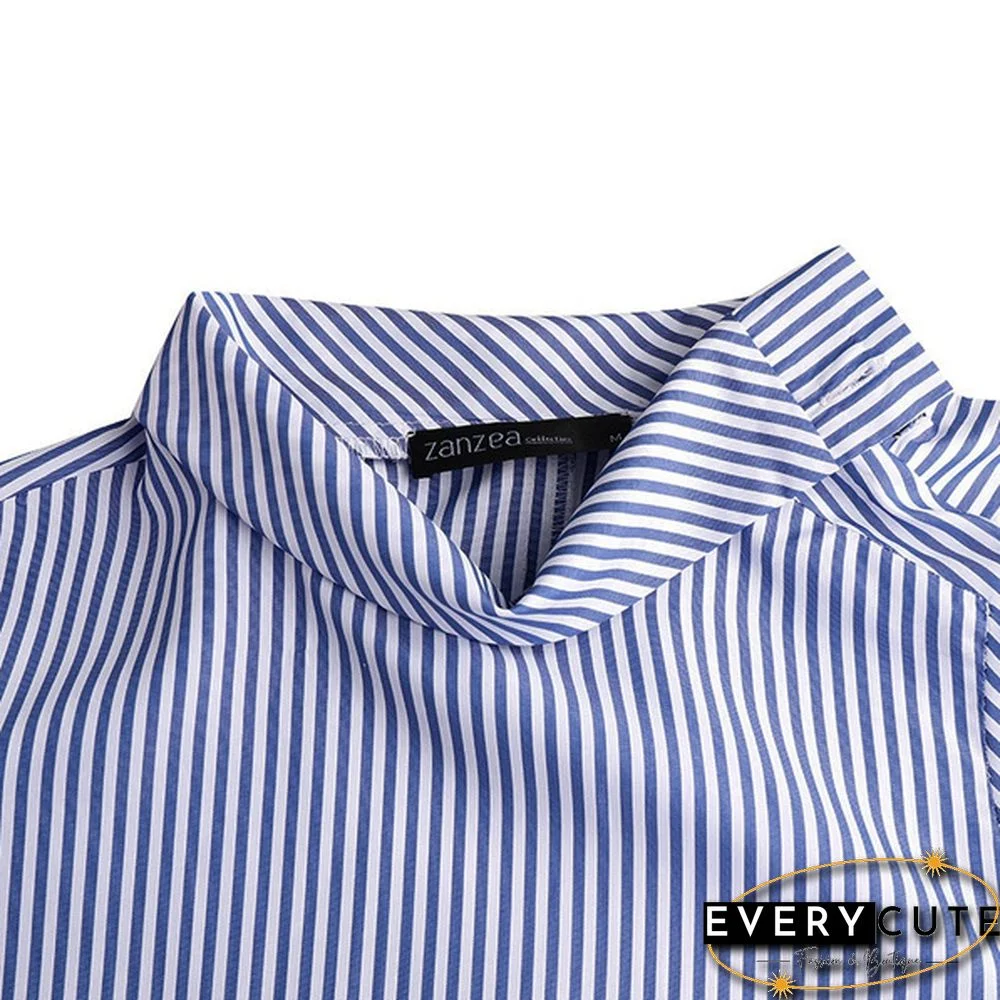 S-5XL Women Long Sleeved Stand Collar Casual Blouse Baggy Tops Blusas Feminina New