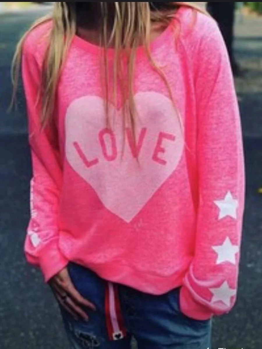 Loose Round Neck Print Sweatshirt