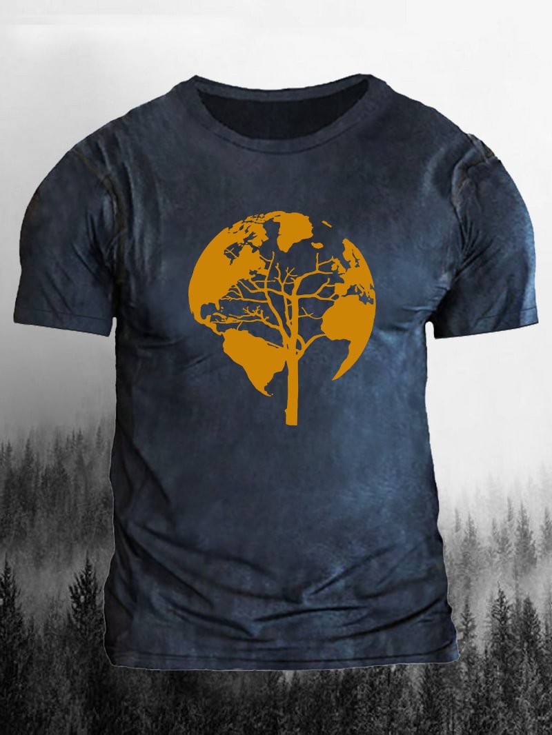 Creative Earth Tree Printed Men's T-Shirt in  mildstyles