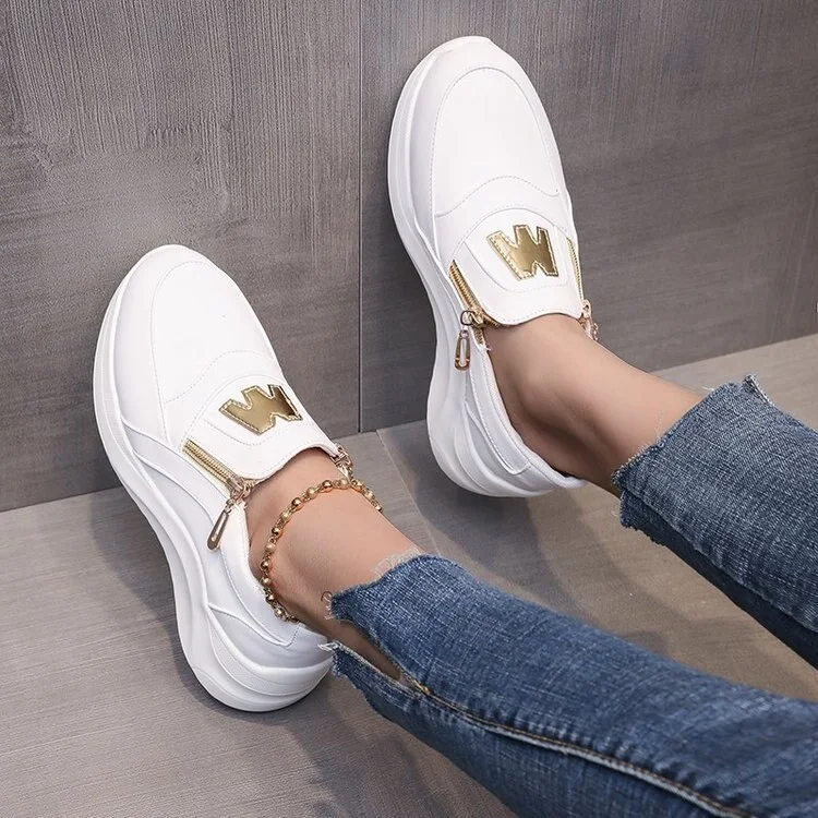 Qengg 2022 Women Flats Platform Shoes Women Elegant Genuine PU Shoes Woman Spring Casual Zipper Flat Shoes Women Non Slip Shoes
