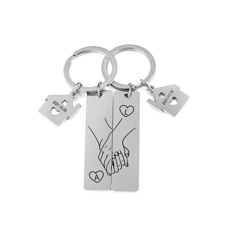 Holding Hands Couple Keychain Set Personalized Date Initial Matching Couple Gifts Unique Wedding Gifts