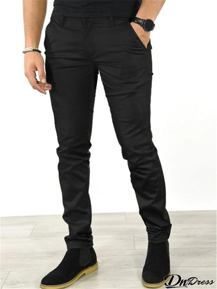 Men's Casual Simple Business Style Solid Color Pants With Pockets