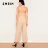 SHEIN Khaki Twist Cutout Front Wide Leg Halter Sleeveless Jumpsuit Women Mid Waist Wide Leg Highstreet Summer Slim Jumpsuits