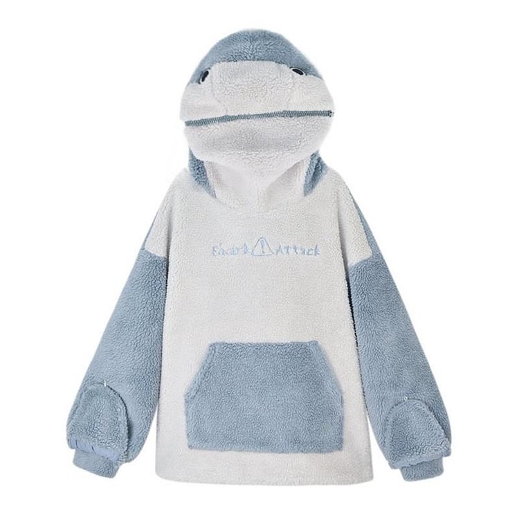 Baby Shark Embroidery Zipper Letter Plush Hoodie