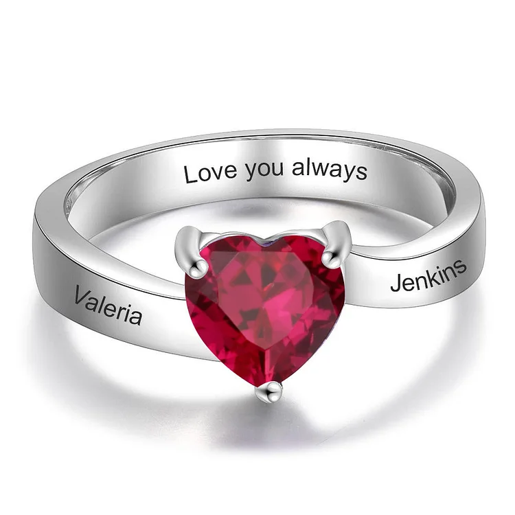 Heart Ruby Ring Custom July Birthstone Ring In Sterling Silver for Girls and Women